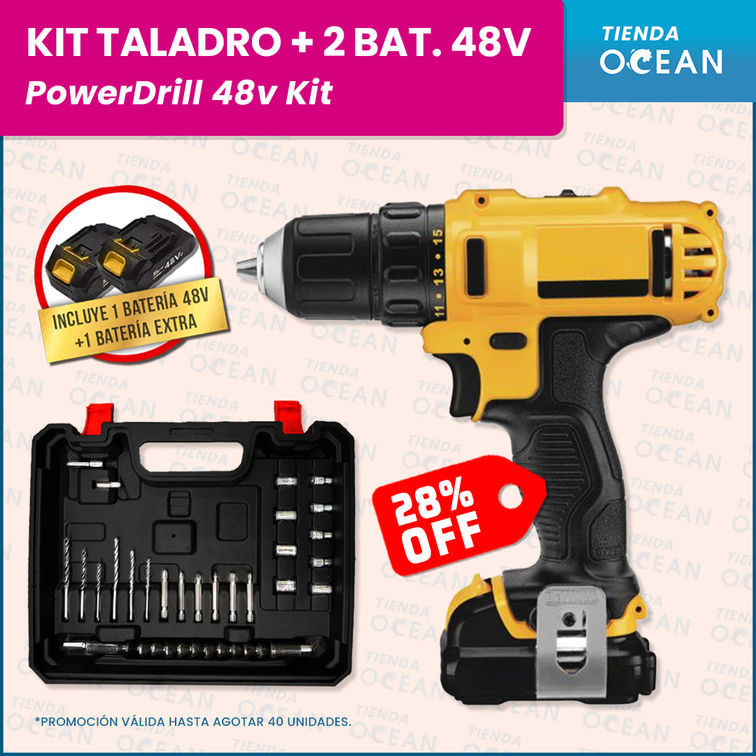 🛠️ Kit Taladro PowerDrill 48v + 🔋🔋 2 Bat. 48v