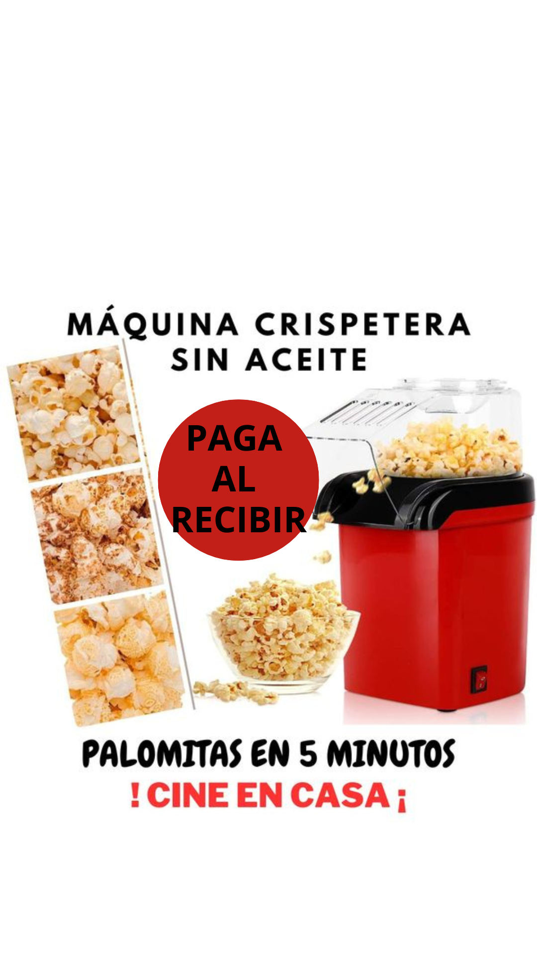 Maquina Crispetera eléctrica Sin Aceite, come sano y rico! 🍿🍿🍿